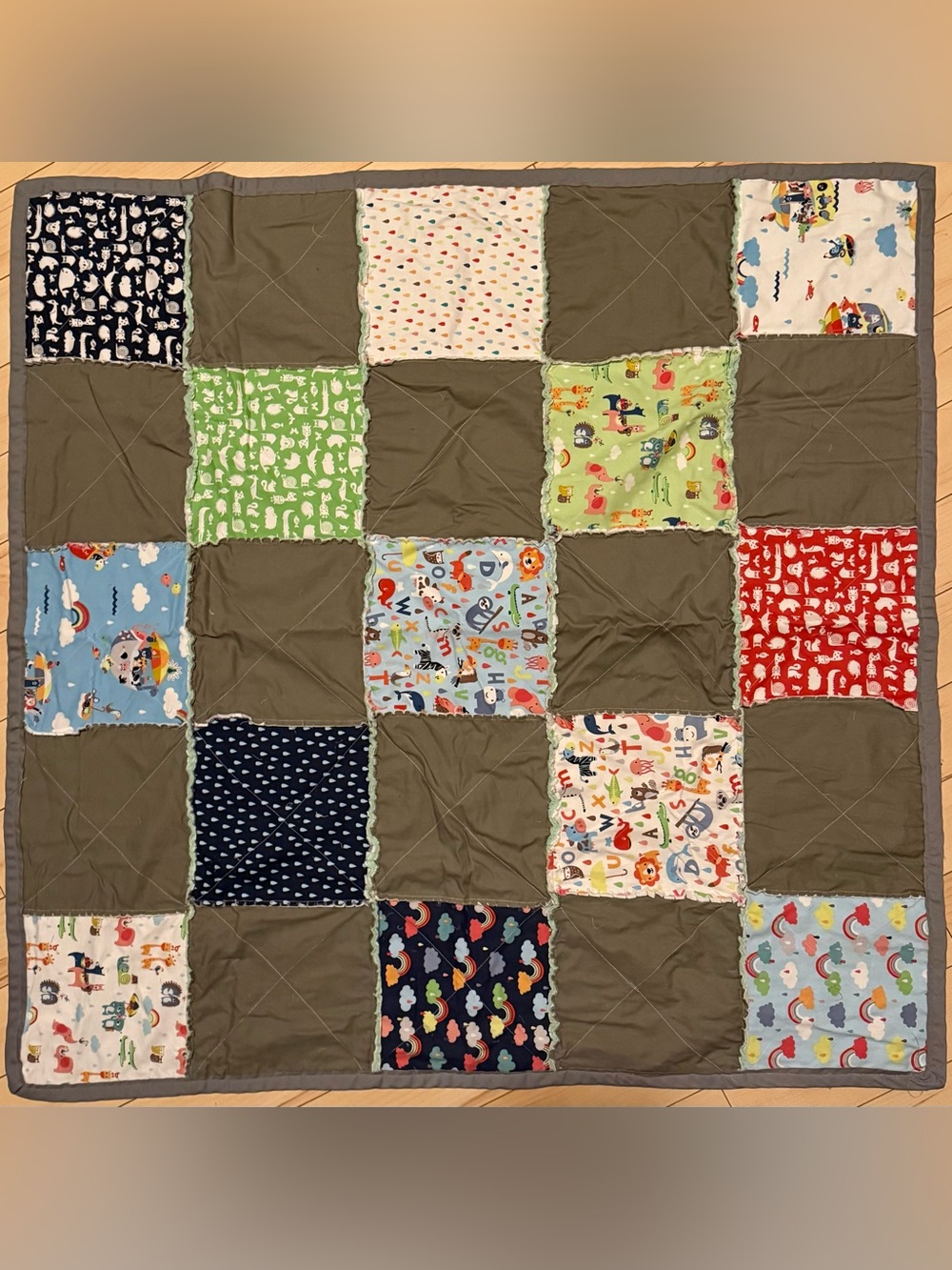 Handmade Noah’s Ark Baby Rag Quilt